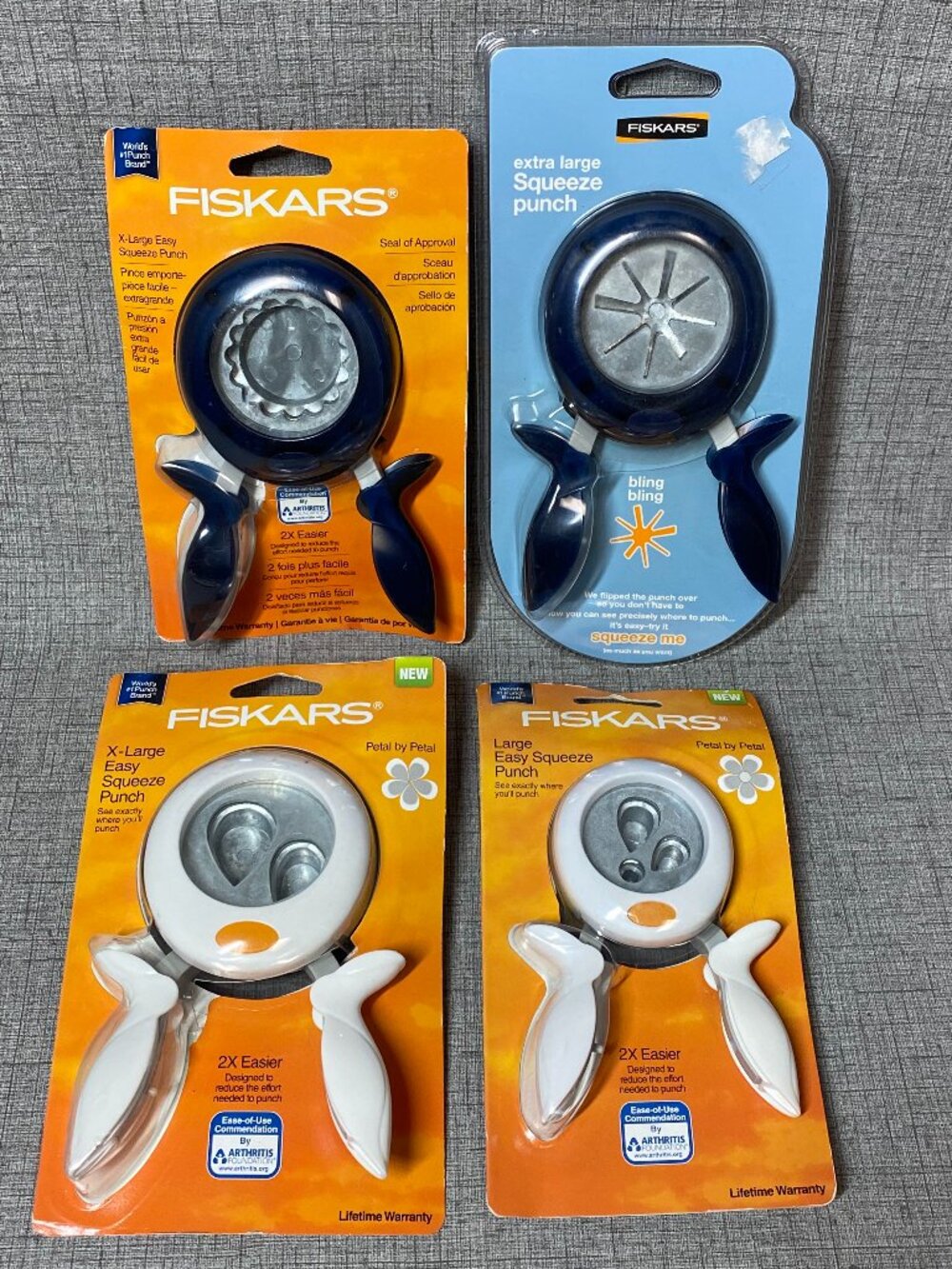 NEW Fiskars Squeeze Paper Punches 4pc Lot Bundle NEW OLD STOCK Xtra Large